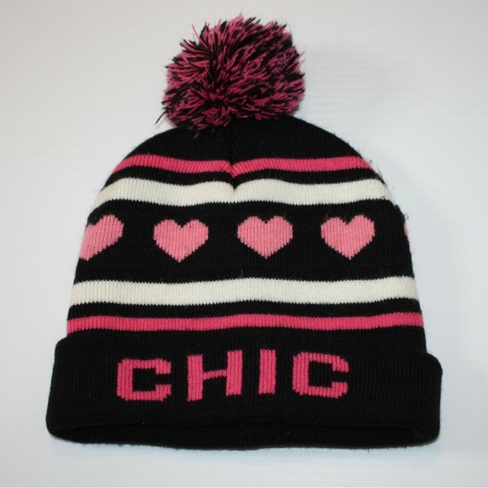 Joe Fresh Girl's Chic Stipes and Hearts Pom Pom Bobble Hat One Size